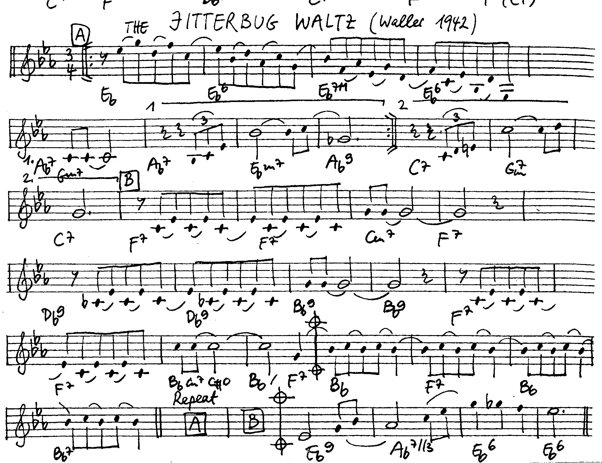 the jitterbug waltz free jazz leadsheet - Courtesy of the Jungle Jazz Band